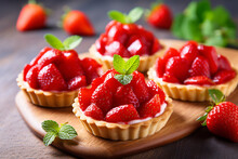 Strawberry Tartlet On A Neutral Background