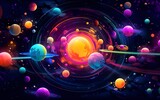 Fototapeta Kosmos - Colorful abstract galaxy background with glowing stars and planets