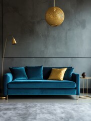 Wall Mural - Luxury velvet sofa against stucco wall. Interior design of modern living room