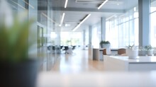 Blur Focus Of White Open Space Office Interior Can Be Used As Background, AI Generated
