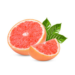 Poster - Ripe sliced pink grapefruit citrus fruit isolated on transparent background (.PNG)