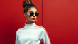 © s1llu - Sporty Style high fashion portrait with empty copy space on the side. Generative AI.
