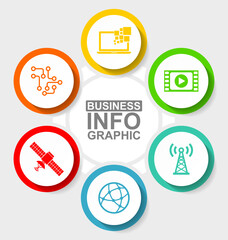 Leinwandbilder - Technology and computer infographic template, icon set, miscellaneous vector icons such as chip, global network, antenna, satellite, computer and multimedia player