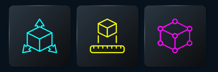 Wall Mural - set line isometric cube, and . black square button. vector