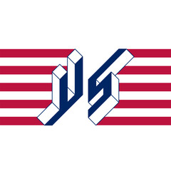 U and S - Monogram or logotype. Isometric 3d font for design. Three-dimension letters. Print for t-shirt. US - international 2-letter code or National domain of United States of America.