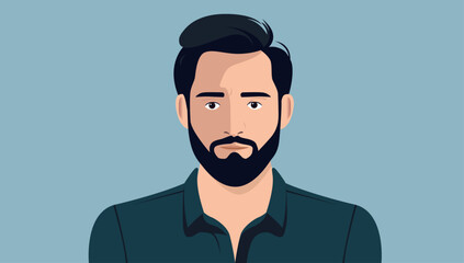 Aufkleber - Man character face - Vector portrait picture of random handsome male person with beard looking in to camera with serious facial expression. Flat design illustration