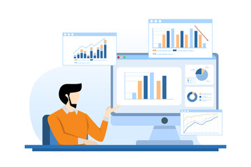 statistics and data analysis concept, business analysis, business financial investment with business team working on monitor chart dashboard, planning, web report dashboard, finance investment.