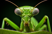 Macro Photography Of A Mantis On A Leaf, Green On Green