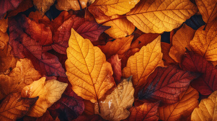 Wall Mural - Autumn leaves background. Generative Ai
