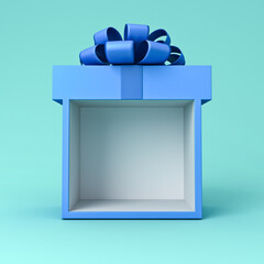 Aufkleber - Blank blue gift box showcase display mock up stand with blue ribbon bow isolated on blue pastel color background with shadow minimal conceptual 3D rendering