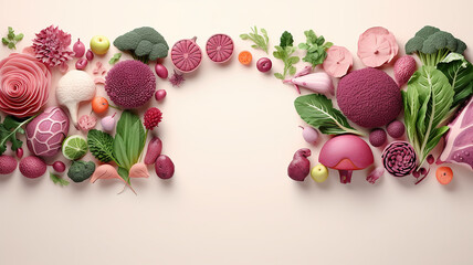 Wall Mural - a row of vegetables and fruits collage isolated on a white background.