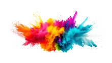 Colorful Vibrant Rainbow Holi Paint Color Powder Explosion With Bright Colors Isolated White Background.	