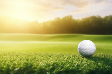  Golf ball on grass, on green background, sport concept