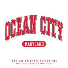 Wall Mural - Ocean City text effect vector. Vintage editable college t-shirt design printable text effect vector