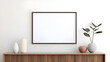 © Rattanapon - Blank picture frame mockup on a wall. Horizontal orientation. Artwork template in interior design generated by AI.