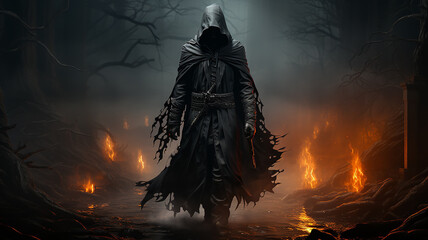Wall Mural - the warrior of darkness in the castle of horror computer graphics fantasy.