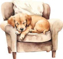 Cute Sleeping Puppy Watercolour Illustration Created With Generative AI Technology