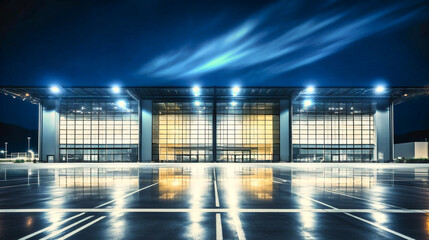 Wall Mural - modern big warehouse building facility exterior with windows at night