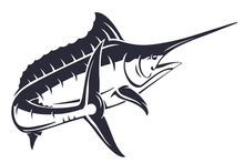 Marlin Swordfish Illustration In Black, Clipart Style Blue Marlin Vector, Fisherman Logo, Fishing Club Symbol 