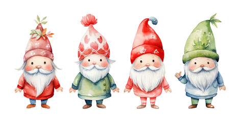 Wall Mural - Set of watercolor cute scandinavian gnomes