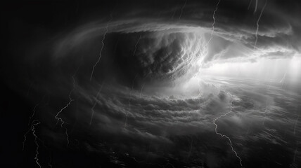 Wall Mural - black and white gloomy tornado a whirlwind in the clouds bad weather.
