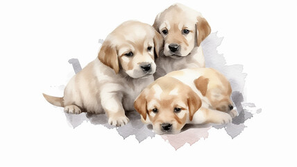 Wall Mural - multicolored watercolor puppies on a white background.