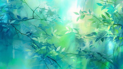 Wall Mural - green watercolor foliage abstract background. . spring eco nature