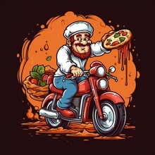 Pizza Chef In His Chef Whites Delivering Pizza On His Moped.. Generative Ai