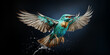 Seltener Kolibri Eisvogel in türkis fliegt Nahaufnahme in Zeitlupe Zeitraffer als Querformat für Banner, ai generativ
