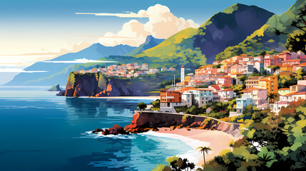 Wall Mural - Illustration of a beautiful view of a tropical island