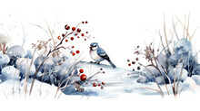 Winter Watercolor Illustration With A Bird