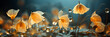 canvas print picture - Blüten in orange Nahaufnahme am Ast kunstvoll im schönen Licht als Banner im Querformat, ai generativ