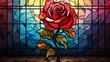 rose stained glass window retro colors