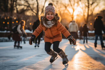 Sticker - Winter Skating. People enjoying ice skating on a frozen pond or rink, capturing the classic winter activity of the holiday season. Generative AI.