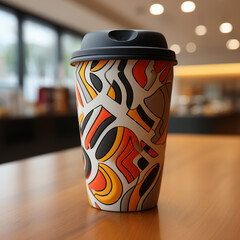 a coffee cup with a fresh and contemporary design, its form perfectly capturing modern aesthetics.The cup's surface is a canvas for a unique and innovative representation of the German flag. The desig