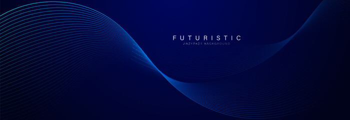 Futuristic abstract background. Glowing flowing wave lines design. Modern shiny blue moving lines element. Future technology concept. Horizontal banner template. Vector illustration
