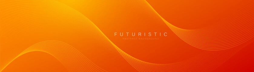 Wall Mural - Modern orange abstract background with flowing wave lines. Dynamic wave. Smooth curve lines design element. Futuristic technology concept. Suit for cover, header, poster, banner, website