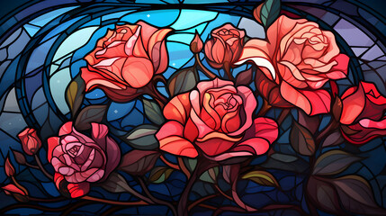 Wall Mural - rose stained glass window retro colors