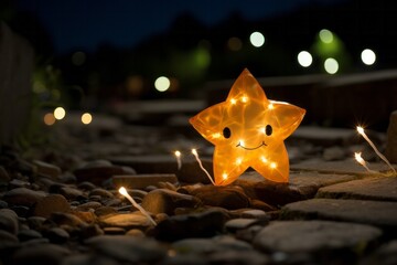 Photo of a star-shaped light illuminating a rocky landscape created with Generative AI technology