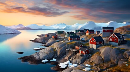 Wall Mural - small village in Greenland