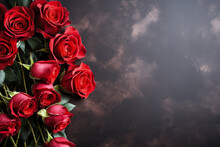 Funeral Red Roses On Dark Background With Copy Space 