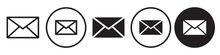Email Icon. Online Message Send Through E Mail Box Symbol. Vector Set Of Email Paper Envelope To Receive Postcard Newsletter Digitally.  Flat Web App Outline Of Business Contact Address Post Button.  