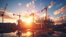 Factory, Industry, Crane, Construction, Futuristic, Pipe, Industrial Building, Facility, System, Structure. Background Image Is Factory And Industry, There Have Large Crane, To Construction Building.