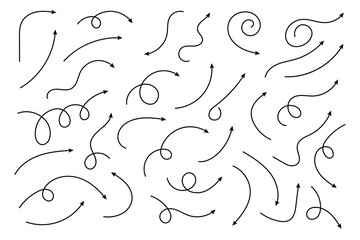 Wall Mural - curved arrows. set of vector hand drawn zigzag arrows. collection of pointers. vector illustration.