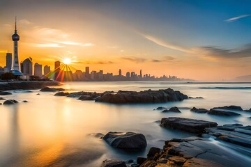 Canvas Print - sunset over the river