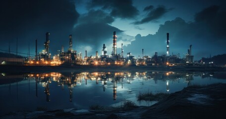 Wall Mural - factory, industry, construction, futuristic, pipe, industrial building, gas, facility, system, structure. background image is factory and industry, there have large pipe, gas from that pipe into sky.