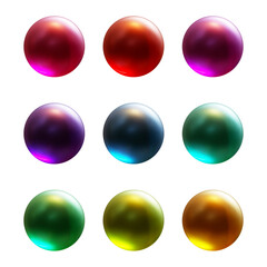 Canvas Print - Set of round shape sphere ball or button in 3d rendering isolated on transparent background for decoration and design element concept.