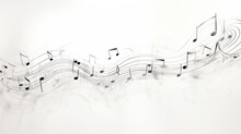 Musical Notes Lying On Music Sheet On White Wooden Background
