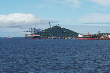 The Port of Paranaguá is the second largest port of Brazil. It's located in the city of Paranaguá, in state of Paraná. View on container and terminal for bulk carrier. 