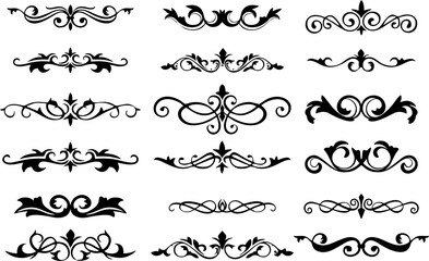 Wall Mural - Decorative Borders vignette elements set in vintage style, isolated on white background with HD resolution. Suitable for design, such as manuscript and certificate document elements. 